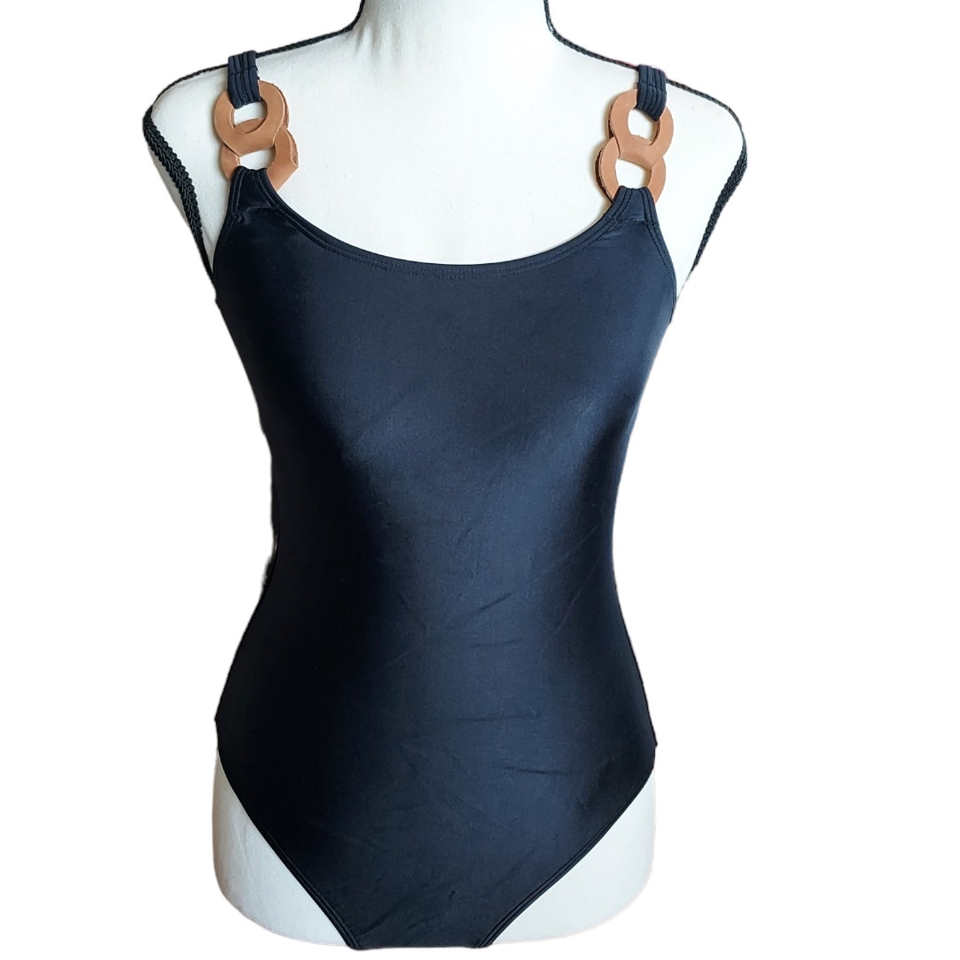 Pilyq One Piece Leather Strap Black Swimsuit Like New Size Small